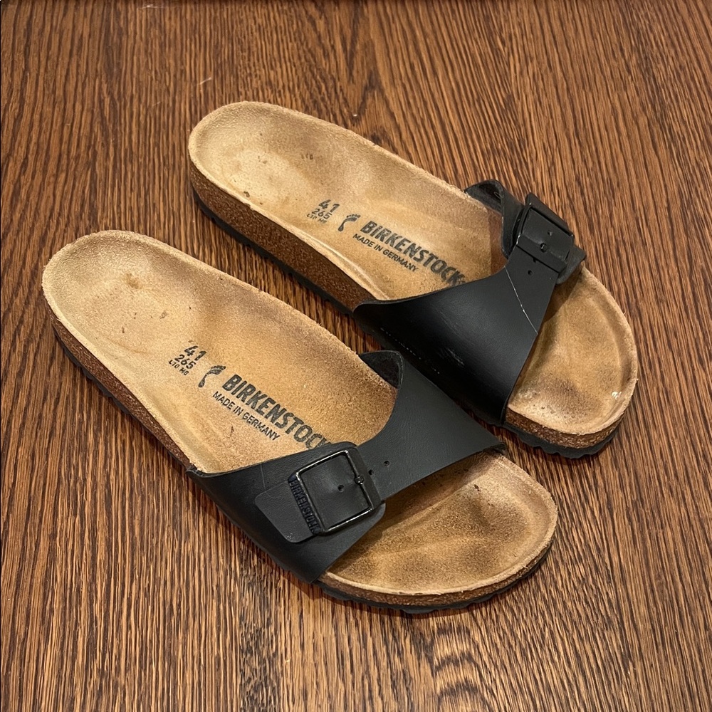 Birkenstock Women's Madrid Birko-Flor Black Leather Sandals - Size 41